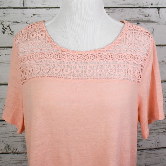 Old Navy Peach Lacy Shoulder Shirt - Picture 1 of 4